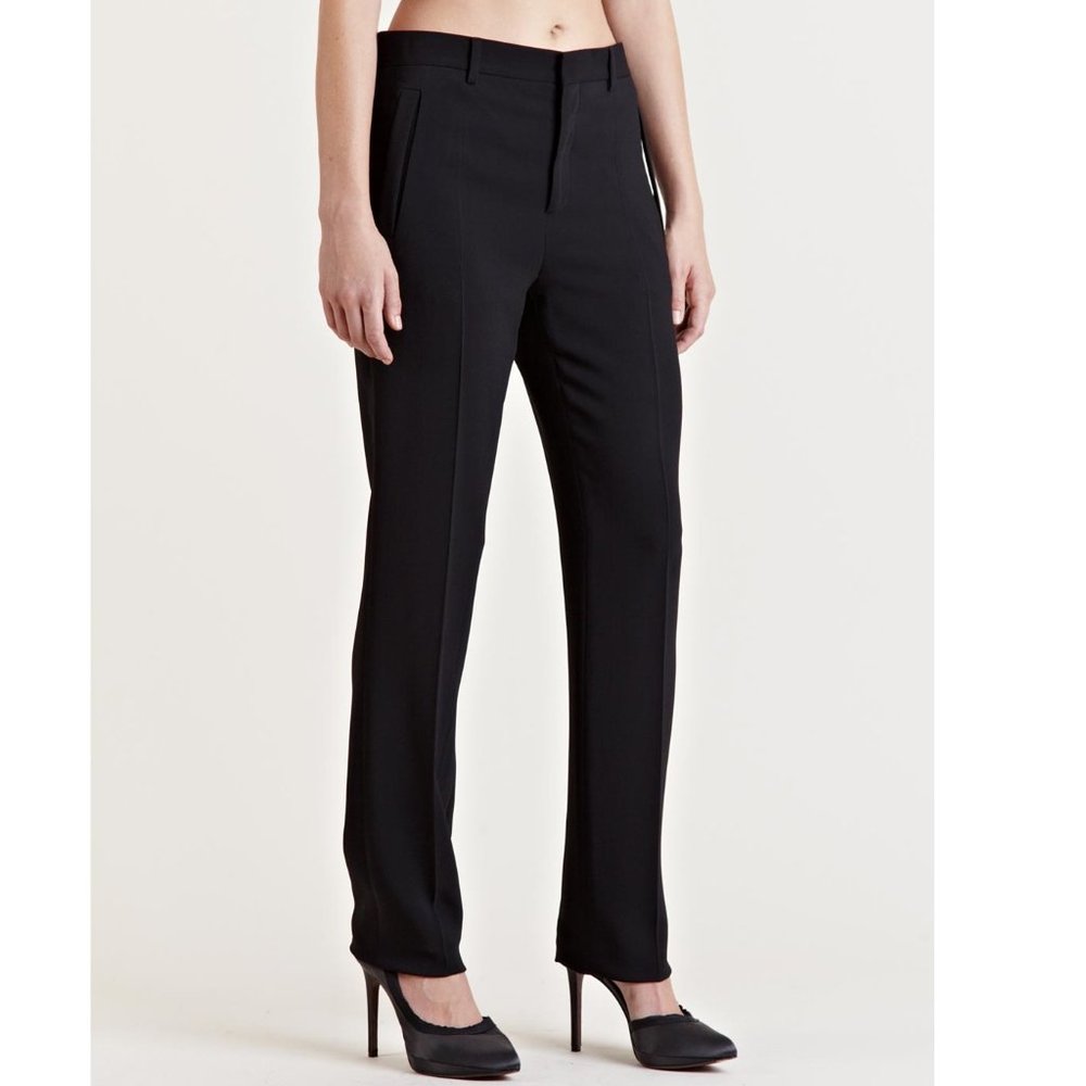 NWT Lands End Womens Mid Rise Straight Leg Trouser Pants Black  4 27/28W $80
